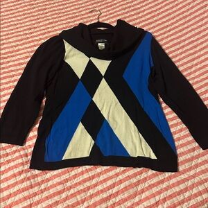 Jones New York Geometric Black, White and Blue Sweater